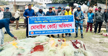 মেঘনায় নিষিদ্ধ জালসহ জেলে আটক, ৪ জনের অর্থদণ্ড