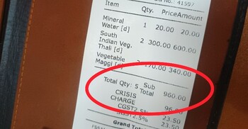 খাবারের বিলের সাথে এবার ক্রাইসিস চার্জ