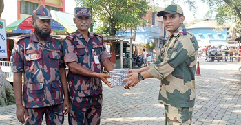 বিএসএফকে মিষ্টি উপহার দিয়ে বিজিবির দুর্গাপূজার শুভেচ্ছা