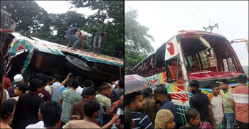 বৈদ্যুতিক খুঁটিতে ধাক্কা দিয়ে উল্টে গেলো বাস, নিহত ৩