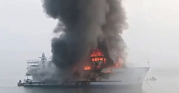 St Martin's bound ship catches fire
