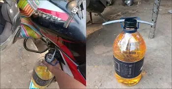 শঙ্কায় বোতলে তেল মজুত করছেন মোটরসাইকেল চালকরা