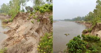 করতোয়া নদীর বাঁধে ধস, দুর্ভোগে ১০ হাজার মানুষ