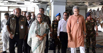PM visits violence-hit BTV Bhaban