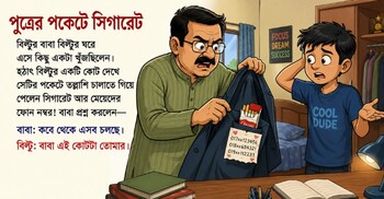 আজকের কৌতুক: পুত্রের পকেটে সিগারেট
