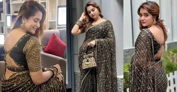 কালো শাড়িতেই ঝলমলে কেয়া পায়েল