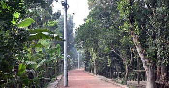 বৈদ্যুতিক খুঁটি মাঝে রেখেই বাড়ানো হচ্ছে সড়ক