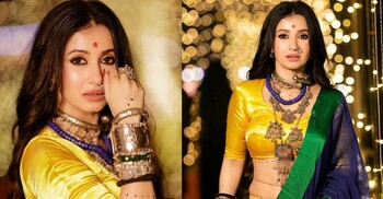 হলুদ-নীলে মনামীর ঐতিহ্যবাহী ফ্যাশন ঝলক