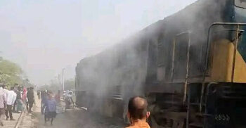 Moving train catches fire in Mymensingh