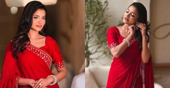 চোখ ধাঁধানো লালের সাজে হাস্যোজ্জ্বল তুষি