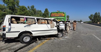 17 dead, 10 injured as van hits parked bus in Pakistan