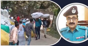 তুলার গুদামে আগুন, মাথায় করে বস্তা সরিয়ে প্রশংসায় ভাসছেন ওসি