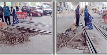 মগবাজারে রেললাইন মেরামতের কাজ চলায় যান চলাচল বিঘ্ন