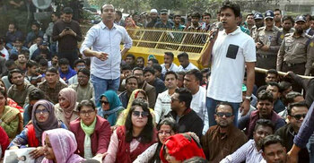 JCD protests outside EC over ‘sheaf of paddy’ on postal ballot fold