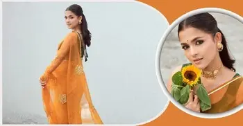 স্লিভলেস ব্লাউজ আর কমলা শাড়িতে মায়াবী সাদিয়া
