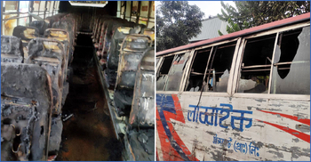 মধ্যরাতে নারায়ণগঞ্জে পার্কিং করা বাসে আগুন