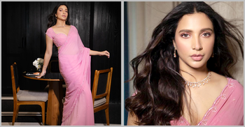 পিংক জর্জেটে শুভশ্রীর পরিমিত গ্ল্যাম লুক