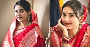 লাল বেনারসিতে তটিনী, মিনিমাল সাজেই ফুটে উঠলো রাজকীয় আভিজাত্য