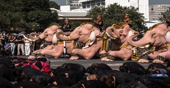 থাইল্যান্ডের প্রয়াত রানিকে শ্রদ্ধা জানাতে গোলাপি রঙের হাতি