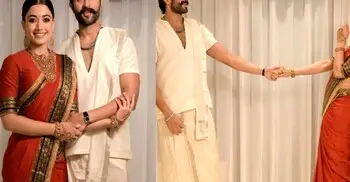 সাধারণ সাজে কোটি টাকার ঝলক, রিসেপশনে তাক লাগালেন বিজয় ও রাশমিকা