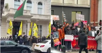লন্ডনে বাংলাদেশ হাইকমিশনের সামনে হিন্দুত্ববাদীদের বিক্ষোভ