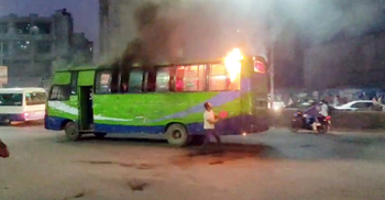 Bus torched in Shyamoli on second day of blockade