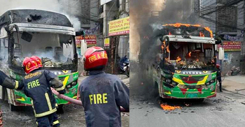 Bus torched in Shahjadpur on second day of blockade