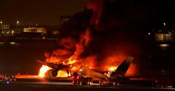 Japan Airlines plane on fire at Tokyo's Haneda airport