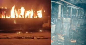 মধ্যরাতে হাজারীবাগে পার্কিং করা বাসে আগুন