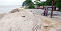 চারঘাটে নদী ভাঙনের কবলে বিজিবি ক্যাম্প